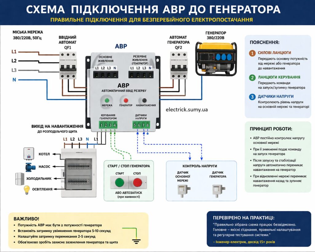 Логіка підключення АВР до генератора через резервну групу