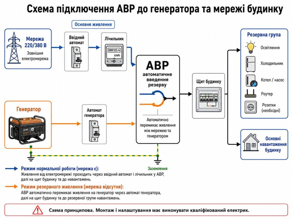 Схема подключения АВР к генератору