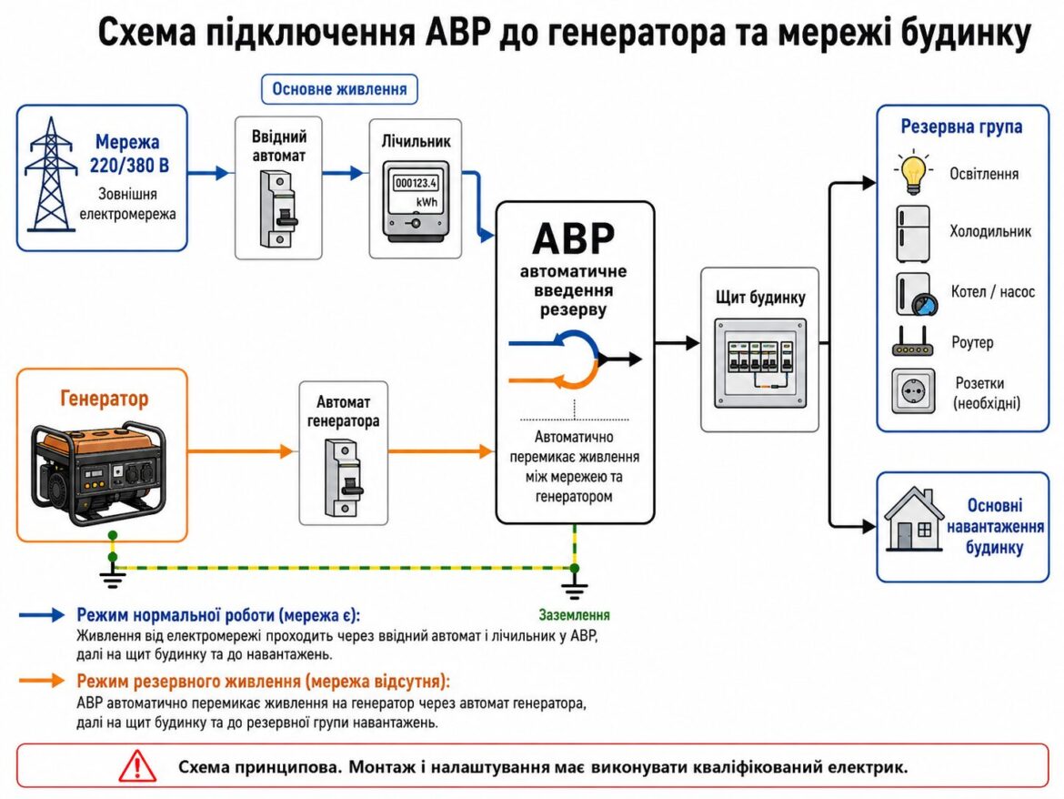 Схема подключения АВР к генератору