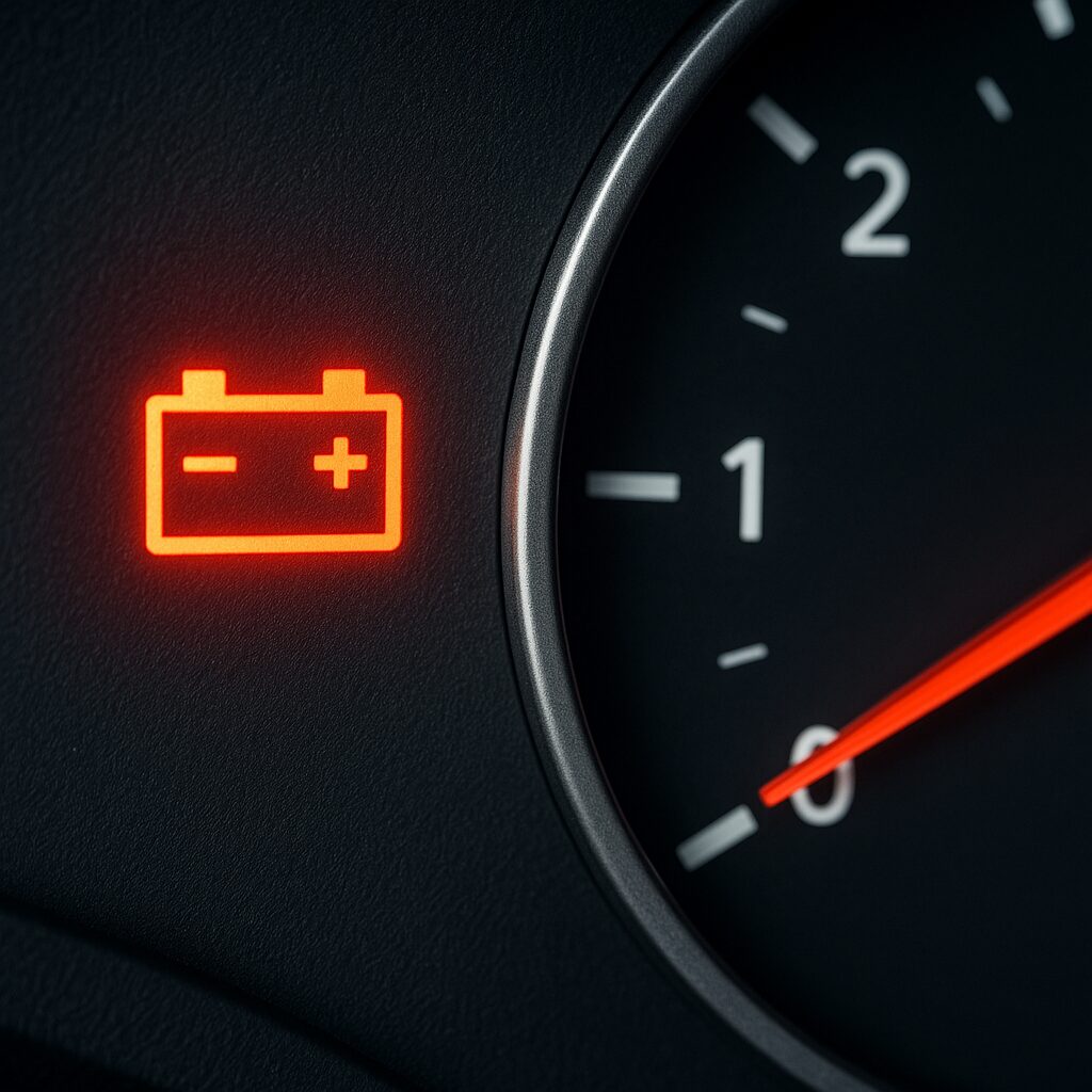 Горящая лампа аккумулятора на панели
