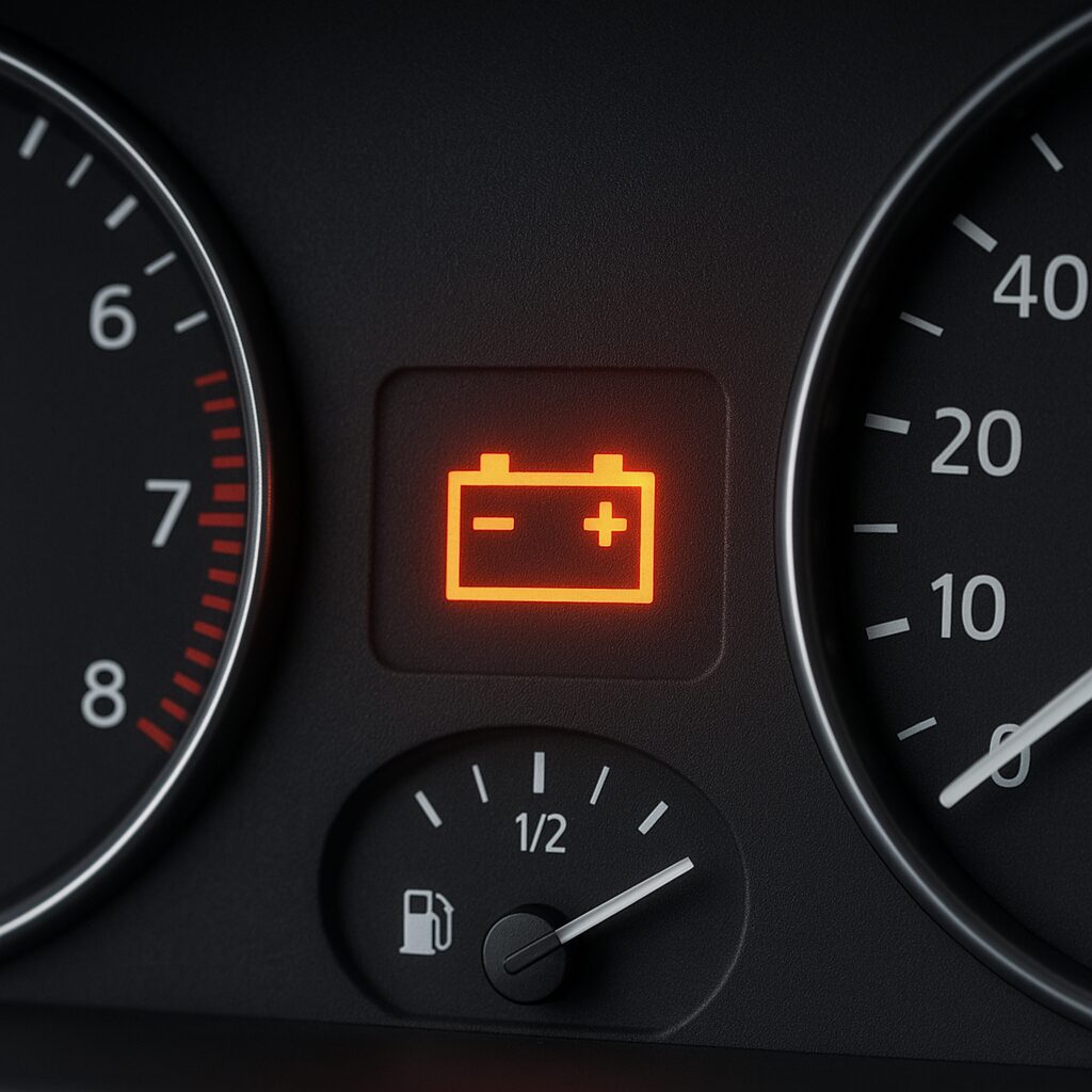 Горящая лампа аккумулятора на панели