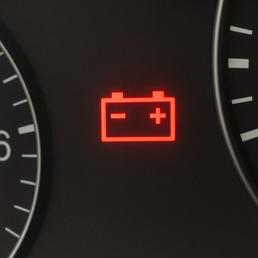 Горящая лампа аккумулятора на панели