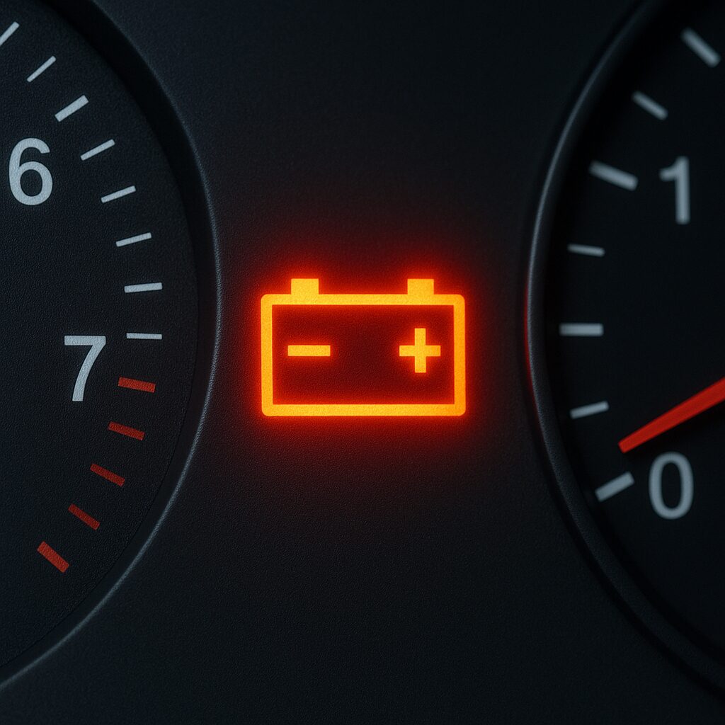 Горящая лампа аккумулятора на панели