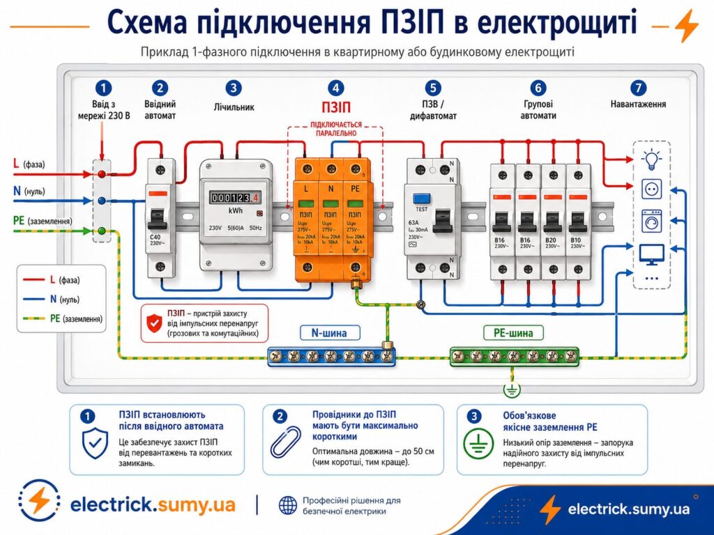 Схема підключення ПЗІП в електрощиті