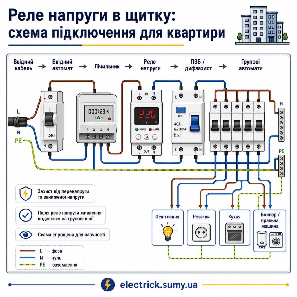 схема підключення реле напруги