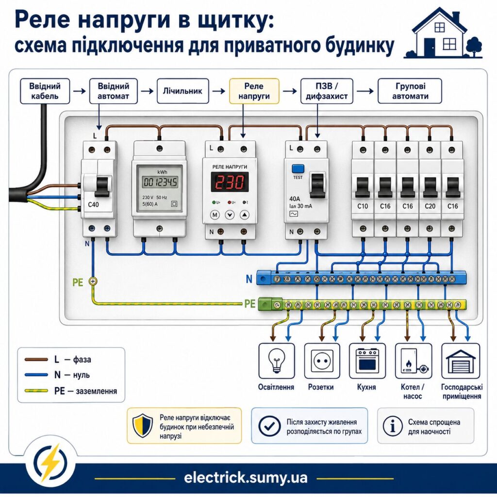 схема підключення реле напруги