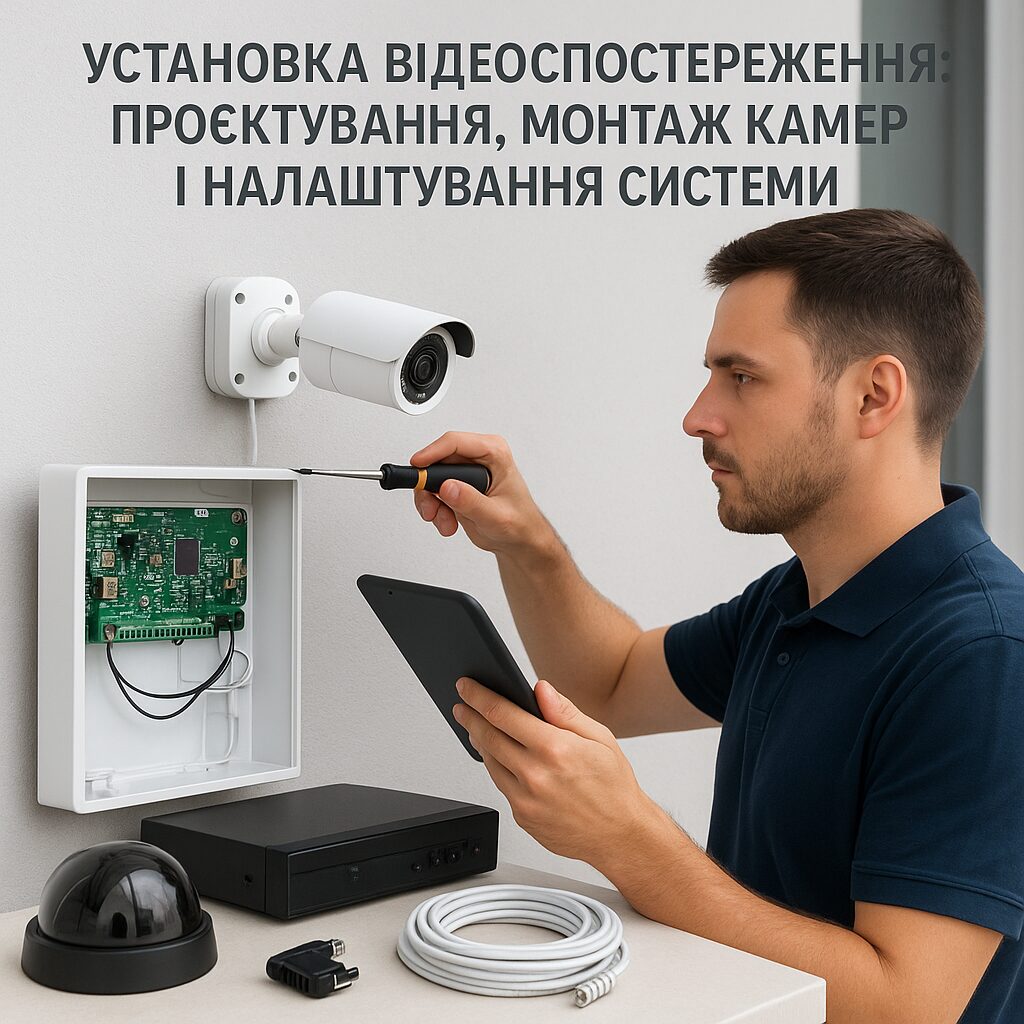 Установка відеоспостереження Установка системи відеоспостереження на будівлі