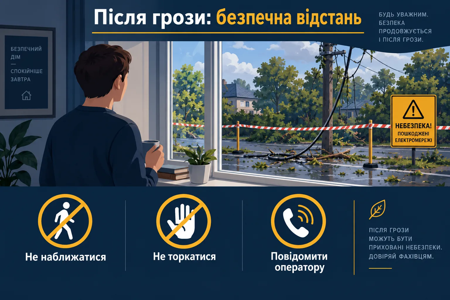 Безпечна відстань від пошкодженої електромережі після грози