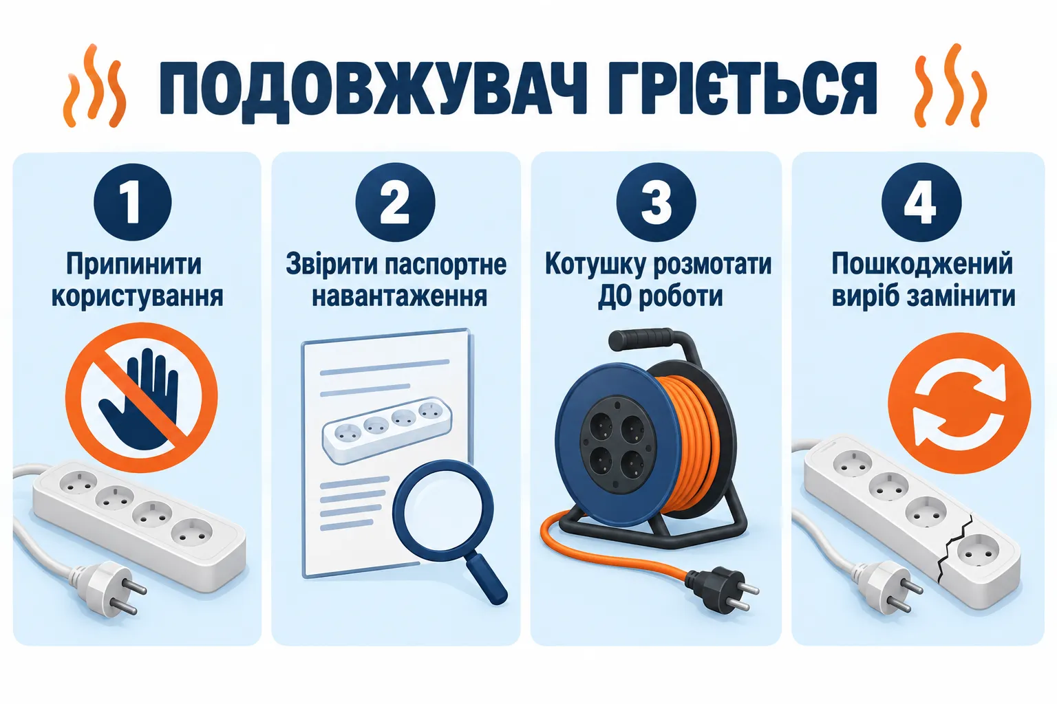 Безпечні дії: Подовжувач гріється: причини, навантаження та безпечні дії