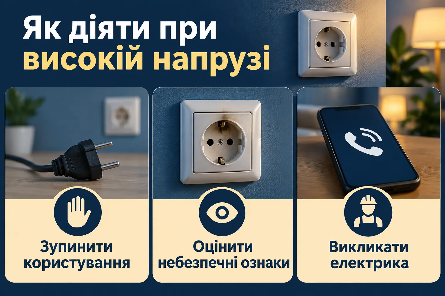 Безпечні дії при високій напрузі. Інфографіка.