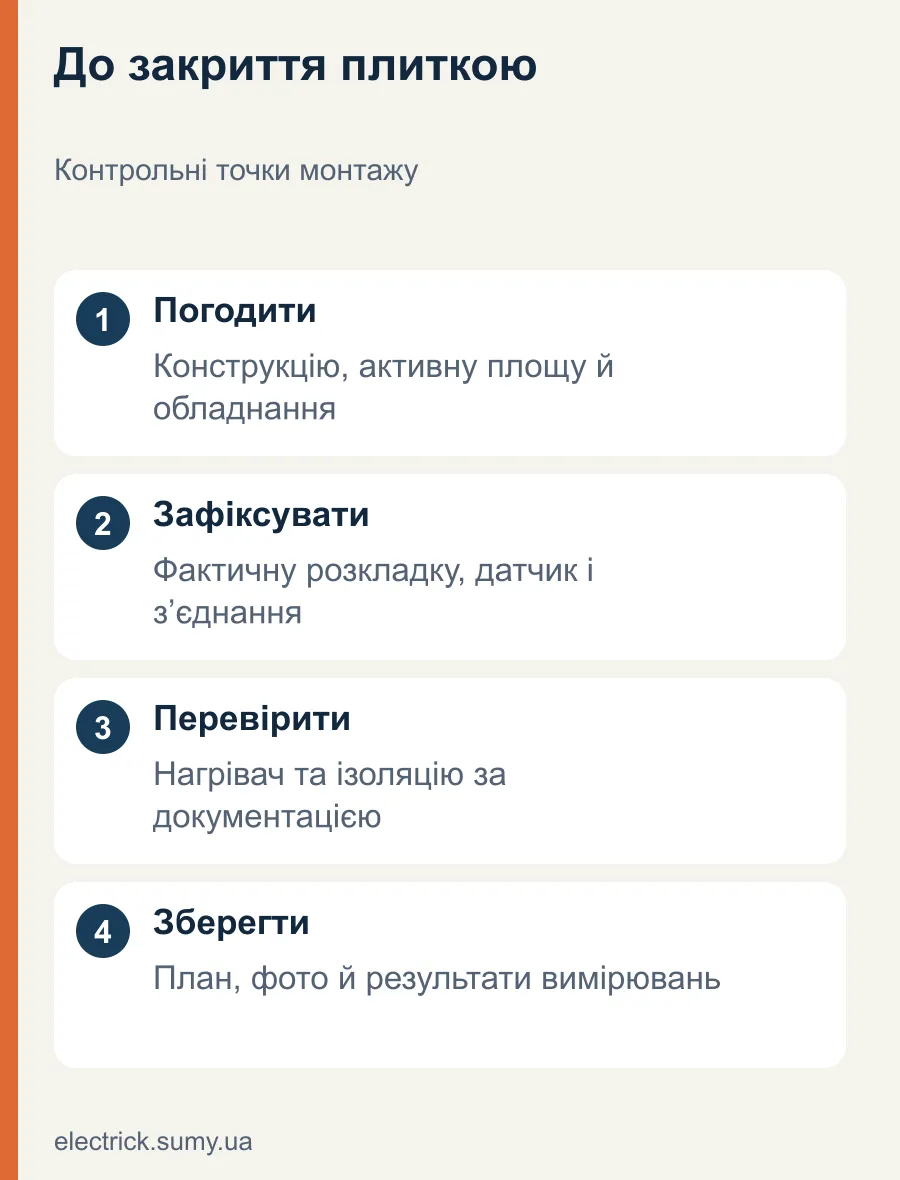 До закриття плиткою. Контрольні точки монтажу