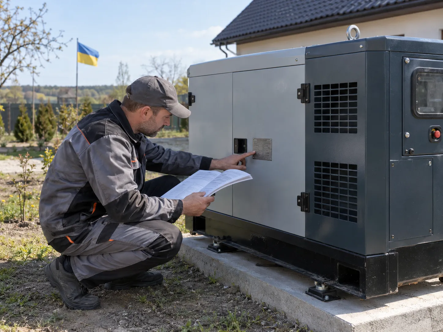 Фахівець перевіряє інструкцію дизельного генератора