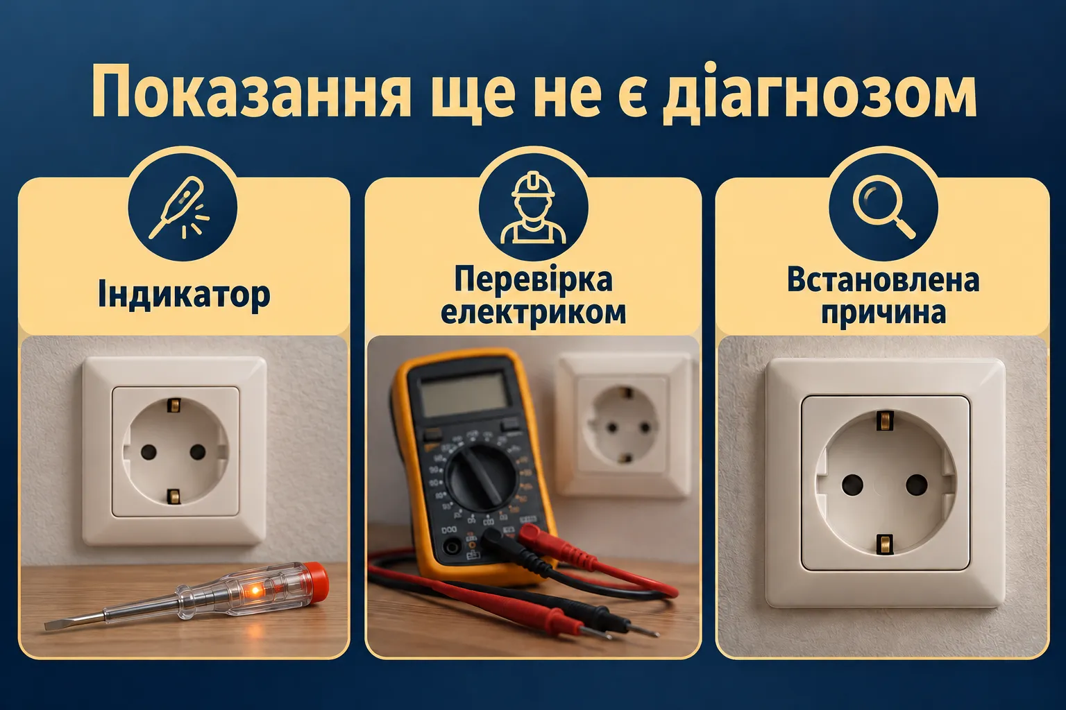 Індикаторні показання та безпечна діагностика розетки. Інфографіка.