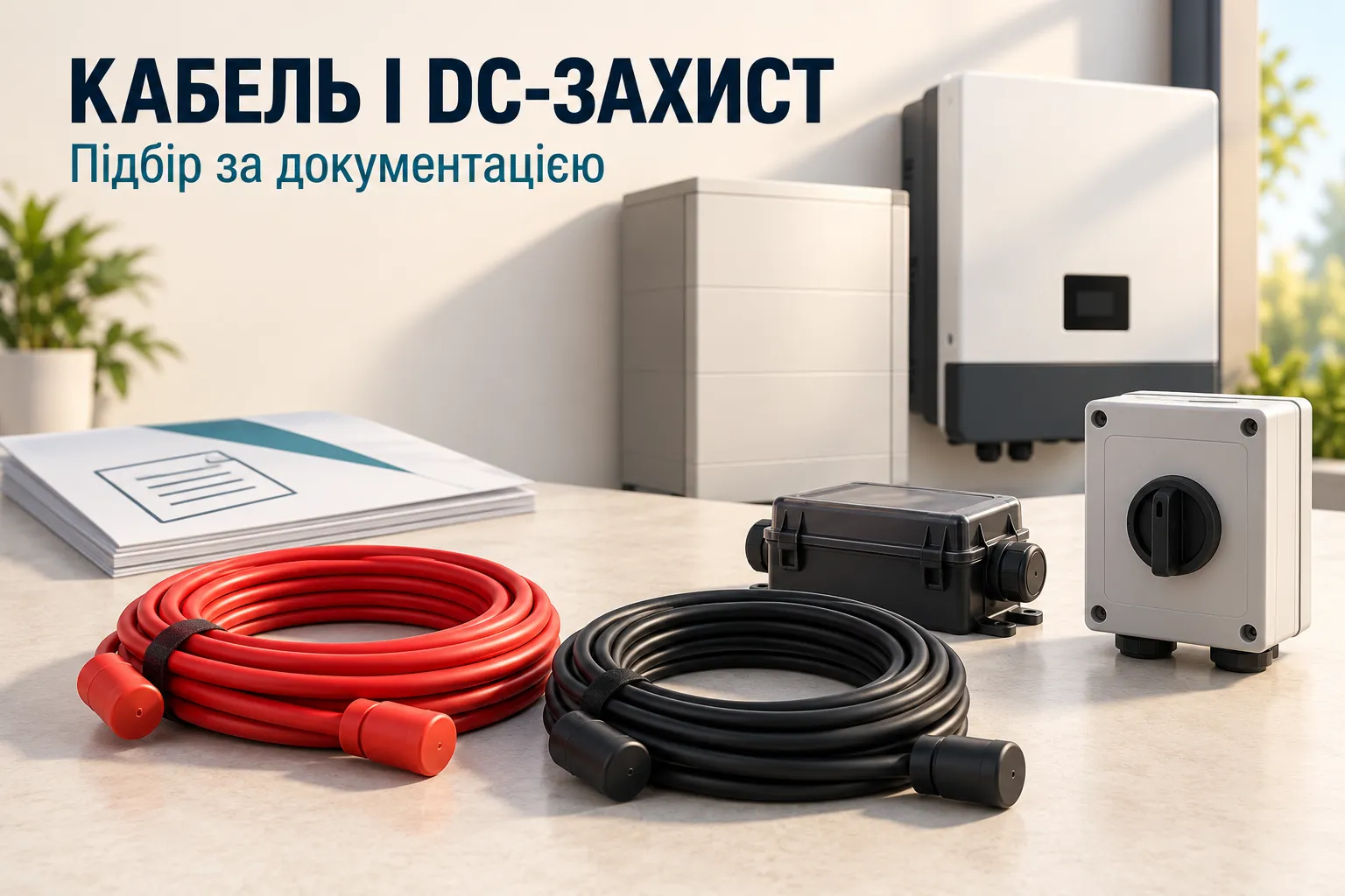 Концептуальна ілюстрація ізольованих батарейних кабелів, закритих вузлів захисту та відключення для DC-кола.