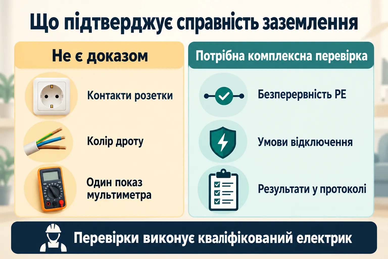 Межі домашніх ознак і склад професійної перевірки заземлення