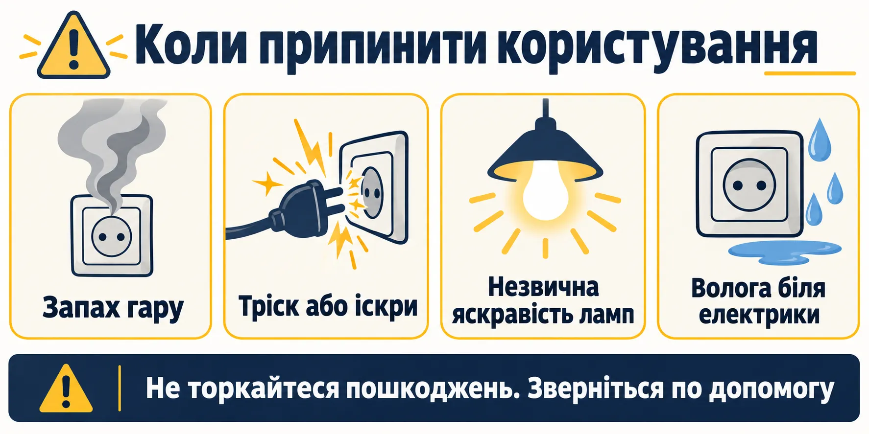 Признаки опасности: гарь, треск, необычная яркость и влага