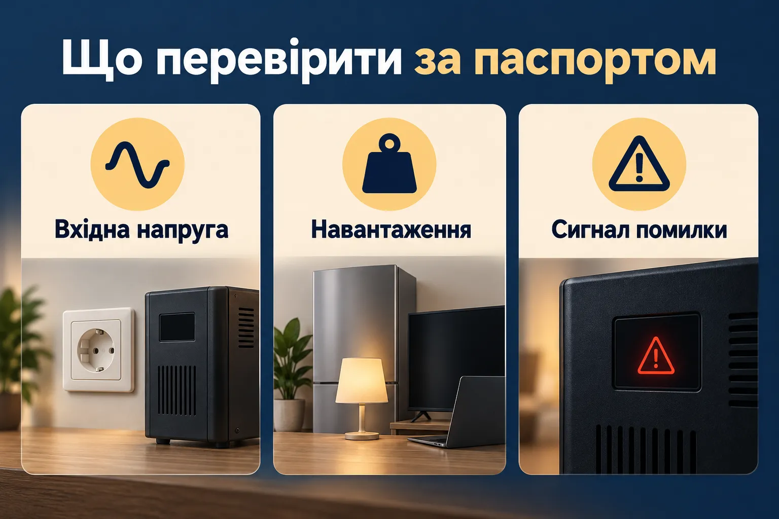 Перевірка роботи стабілізатора за паспортом. Інфографіка.