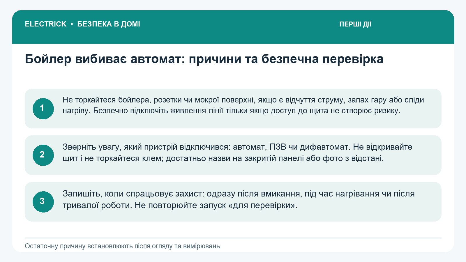 Перші безпечні дії: Бойлер вибиває автомат: причини та безпечна перевірка