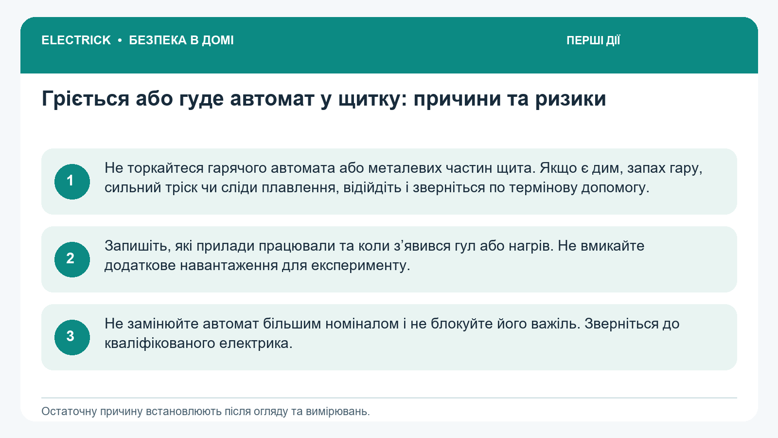 Перші безпечні дії: Гріється або гуде автомат у щитку: причини та ризики
