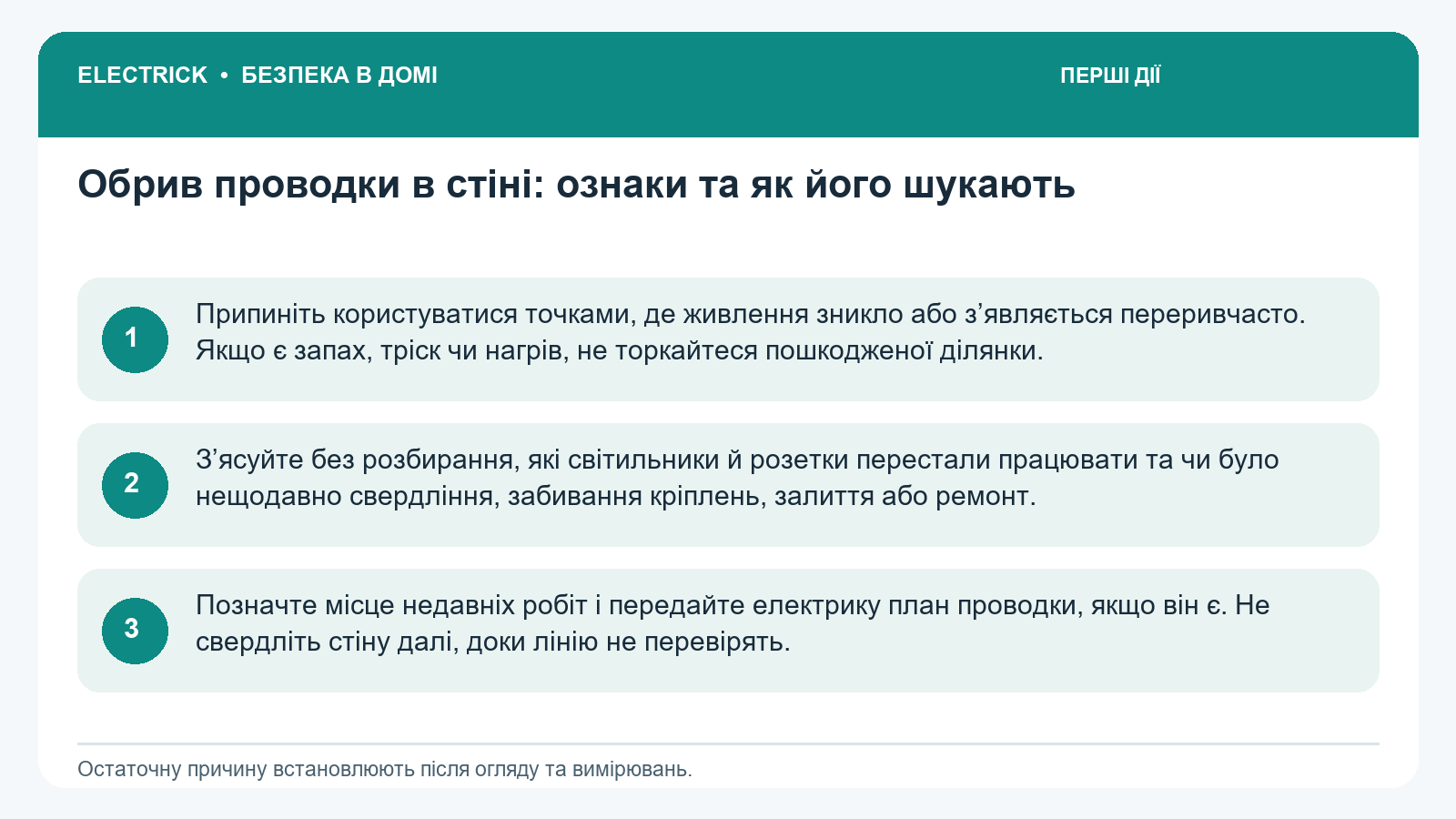 Первые безопасные действия: Обрыв проводки в стене: признаки и как его ищут