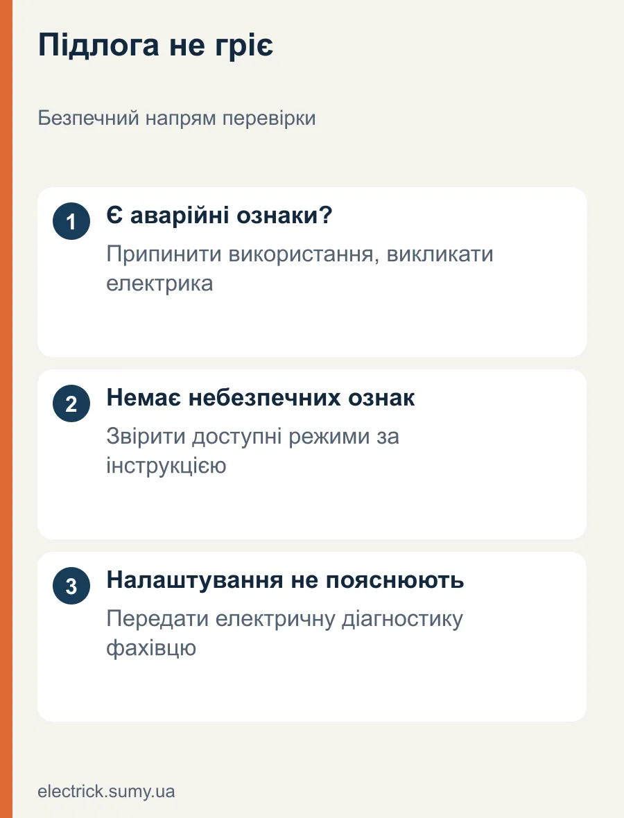 Підлога не гріє. Безпечний напрям перевірки