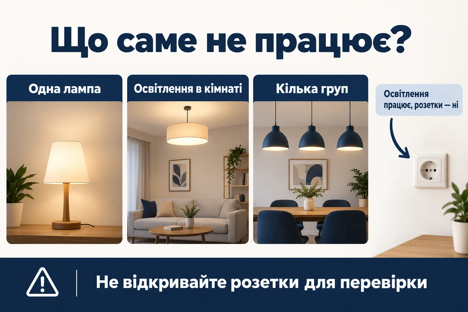 Сравнение отказа светильника, комнаты и группы розеток