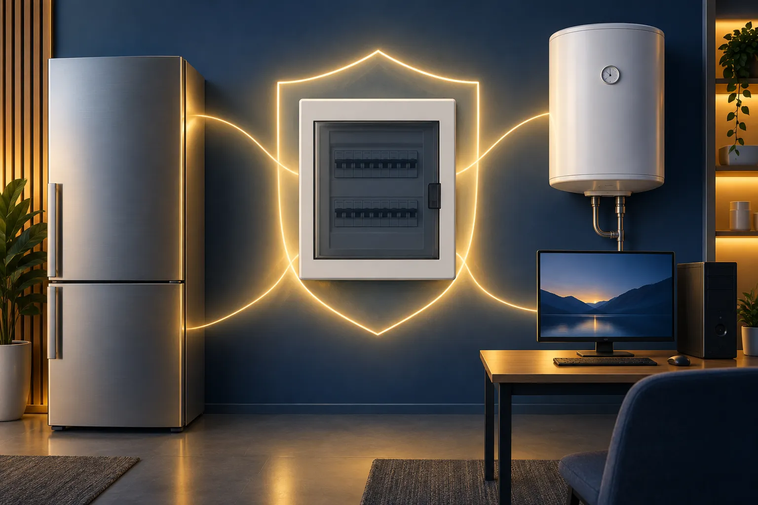Различные функции средств защиты электропитания. Иллюстрация.