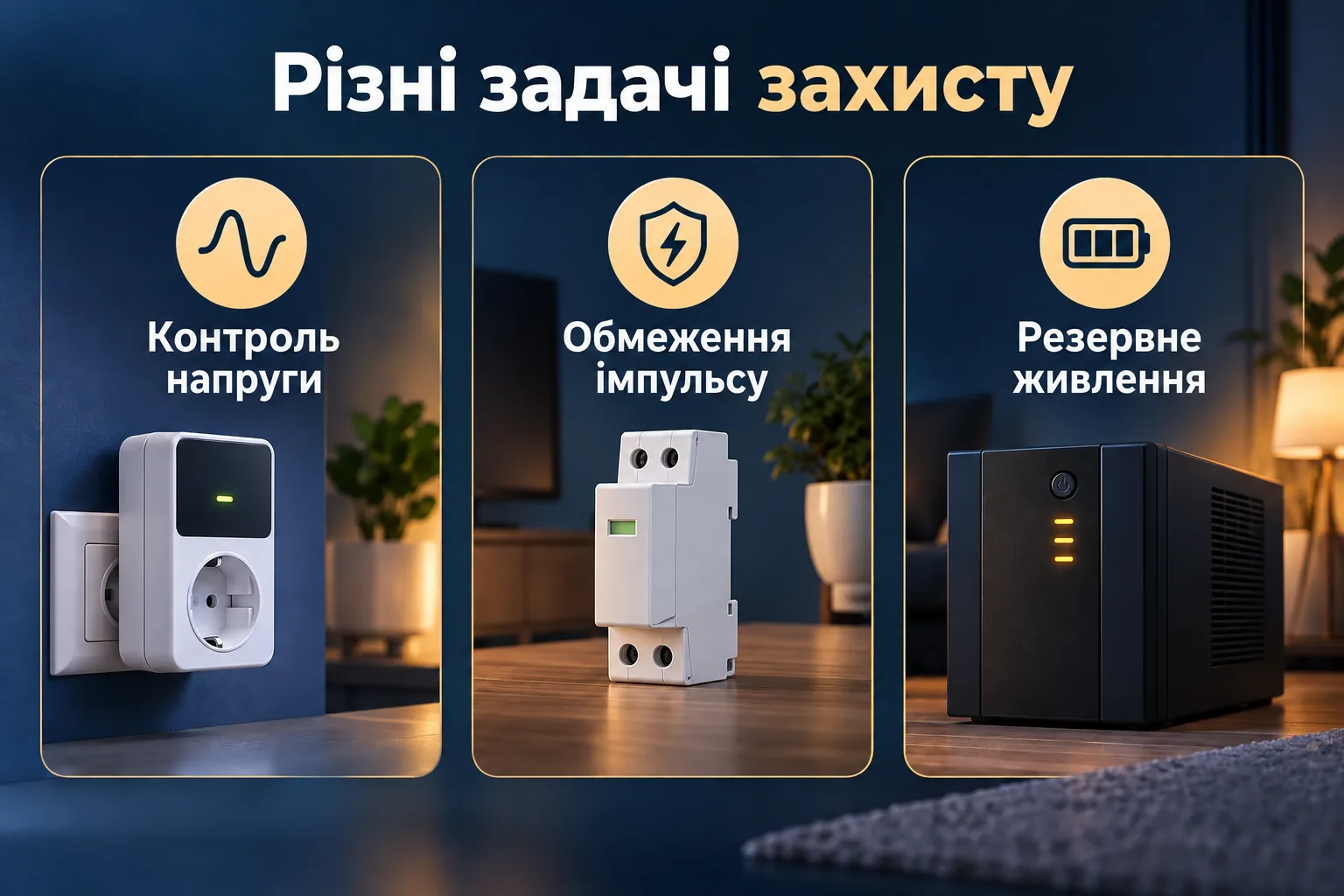 Различные функции средств защиты электропитания. Инфографика.