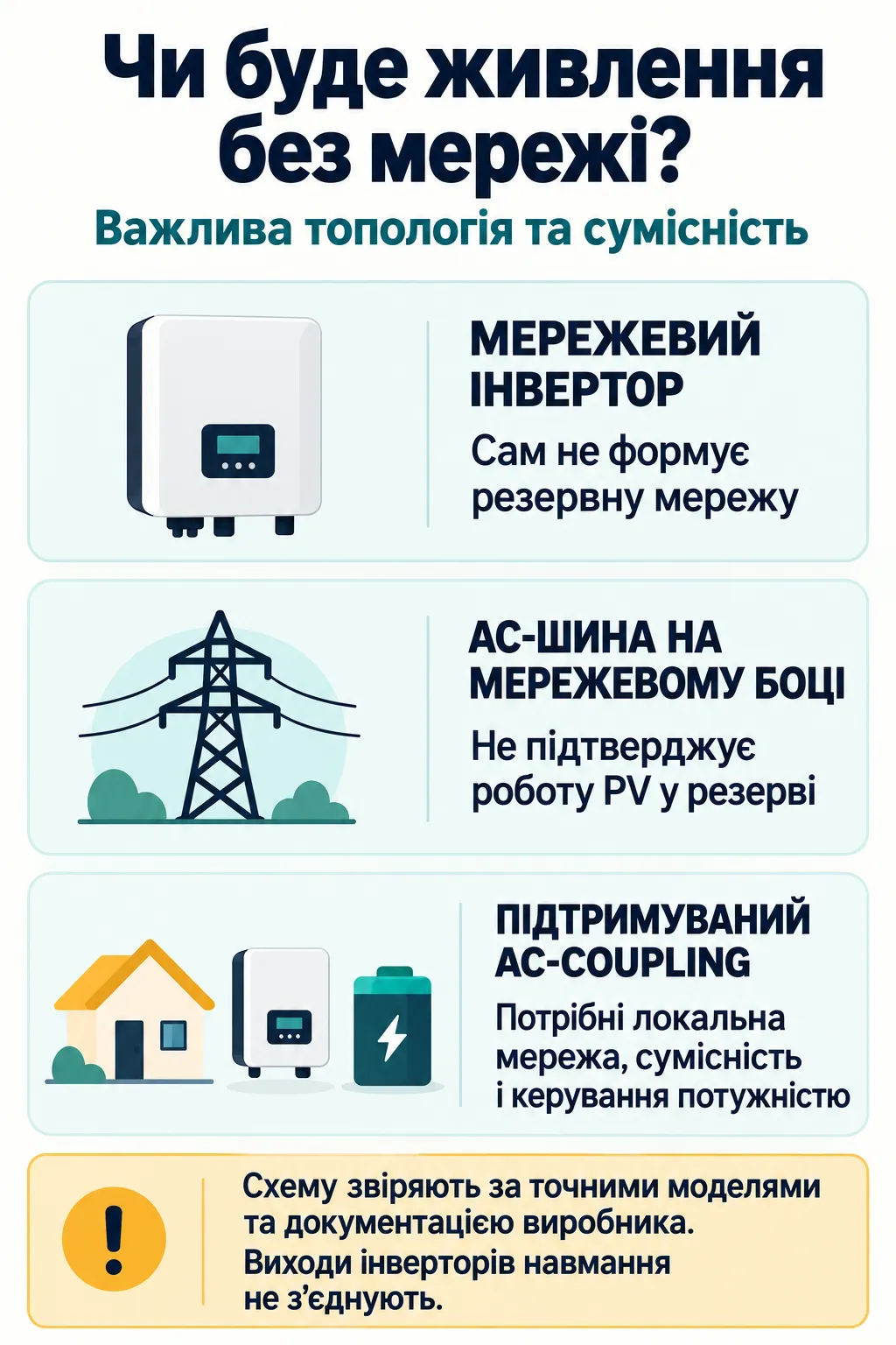 Умови резервного живлення: мережевий інвертор, AC-шина та підтримуваний AC-coupling