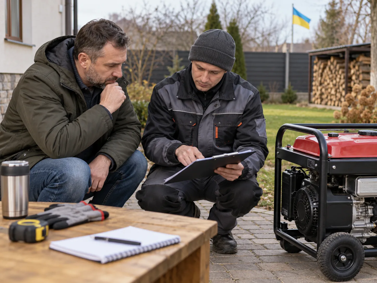Власник і фахівець обговорюють резервне живлення