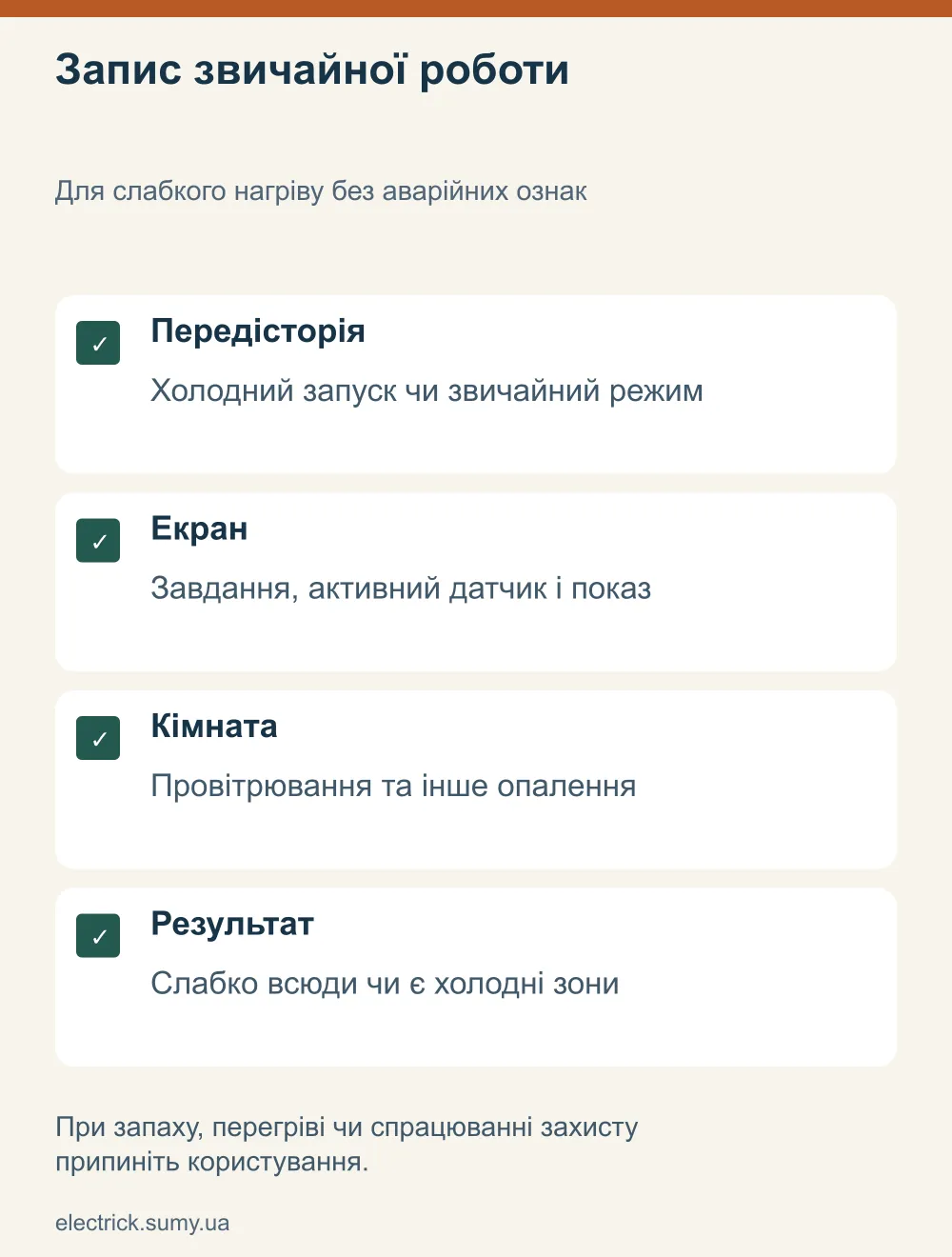 Запис звичайної роботи. Для слабкого нагріву без аварійних ознак