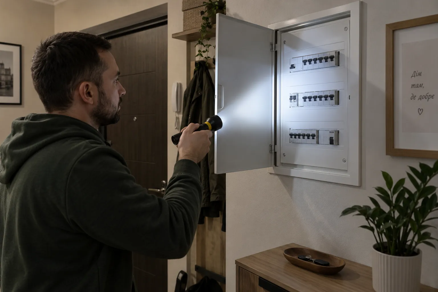 Зовнішній огляд індикації закритого електрощита без втручання
